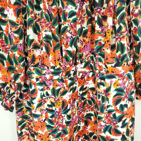 SALONI Floral Grace Silk Tea-Length Off the Shoulder Midi Dress 12 Multi Print - Picture 11 of 16